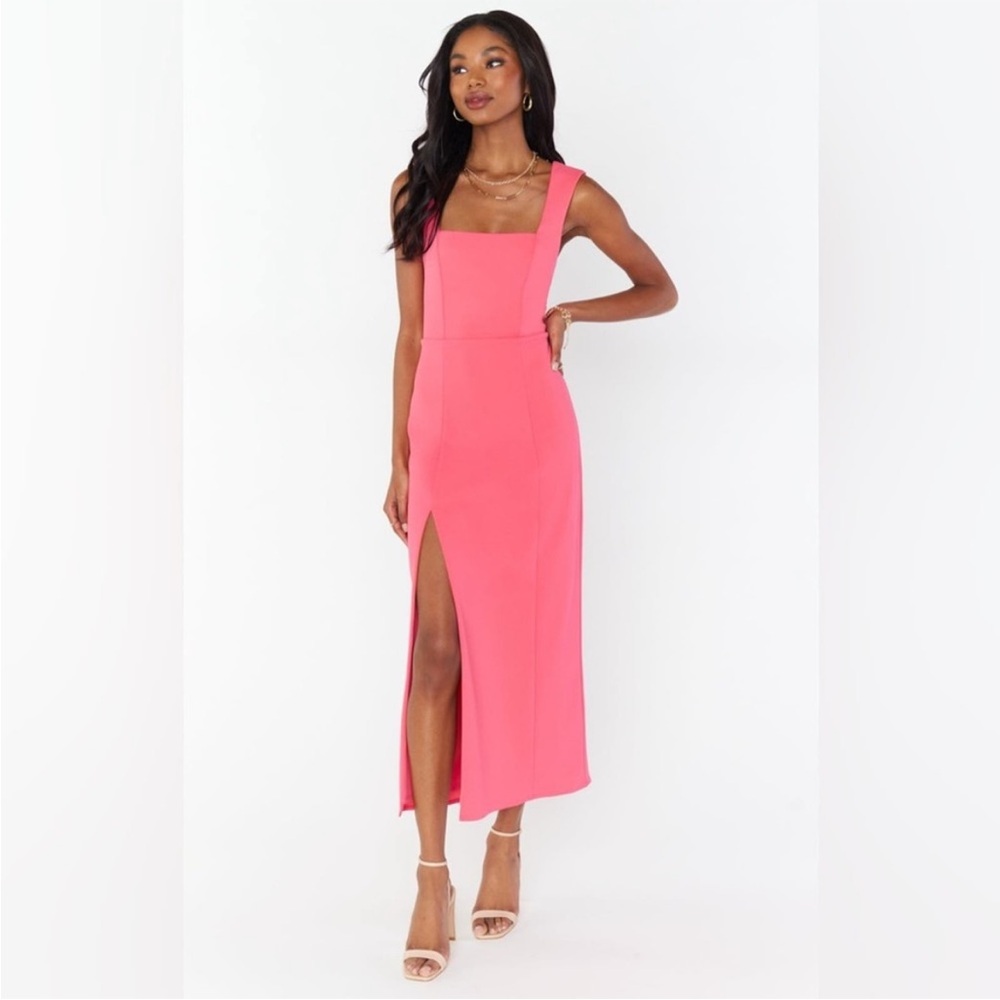 Show Me Your Mumu Eden Midi Dress in Flamingo Pink Stretch Size M